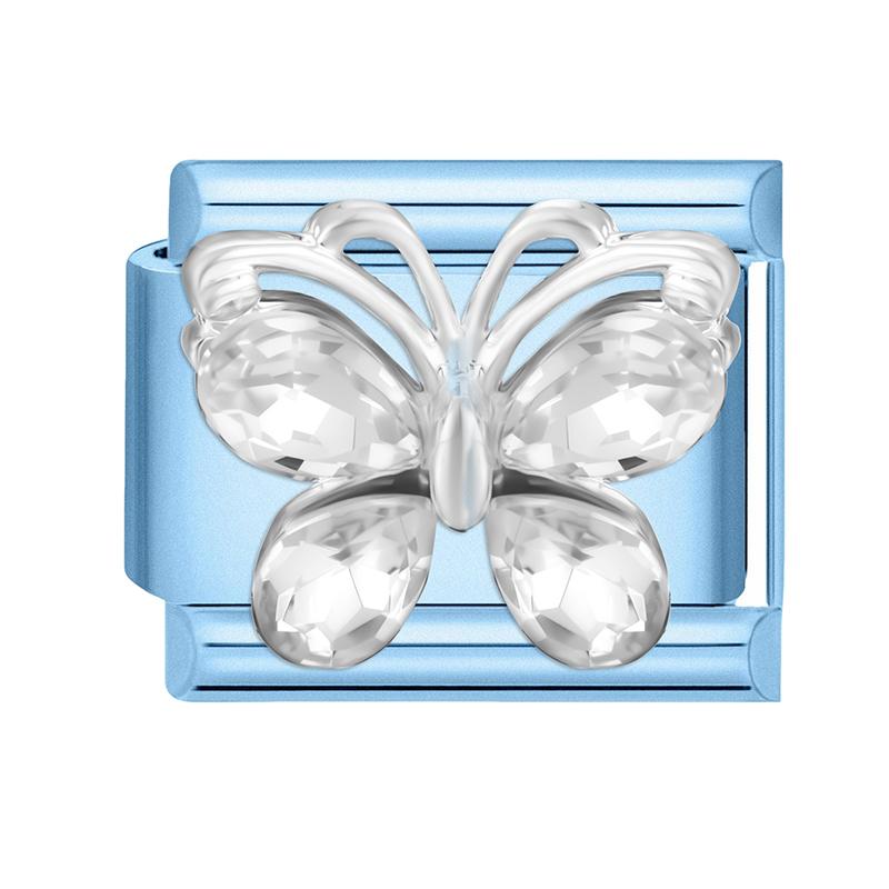 New Shiny Zircon Heart Butterfly Bow Heart Blue Module Italian Charm Links Fit 9mm Stainless Steel Bracelet DIY Making Jewelry