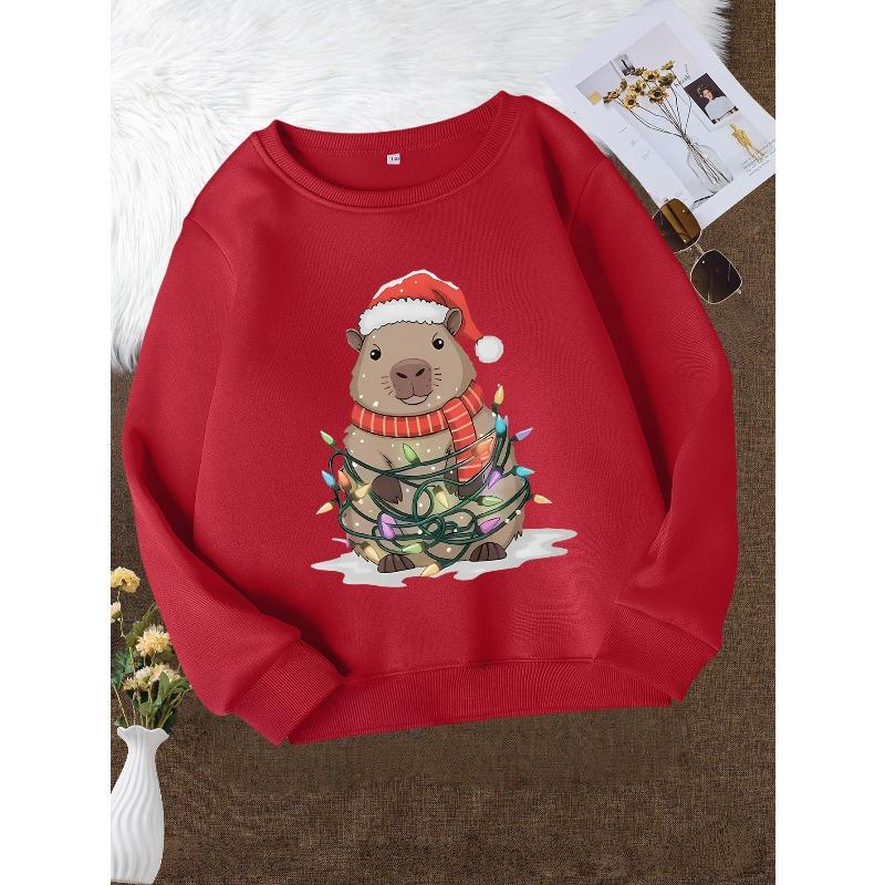 Christmas Girls' Fashion Crew Neck Sweatshirt, Casual Printed Top