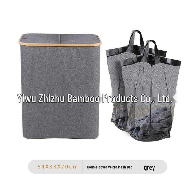 Foldable Bamboo Laundry Basket with Multiple Pockets - Large Capacity Hamper for Dirty Clothes