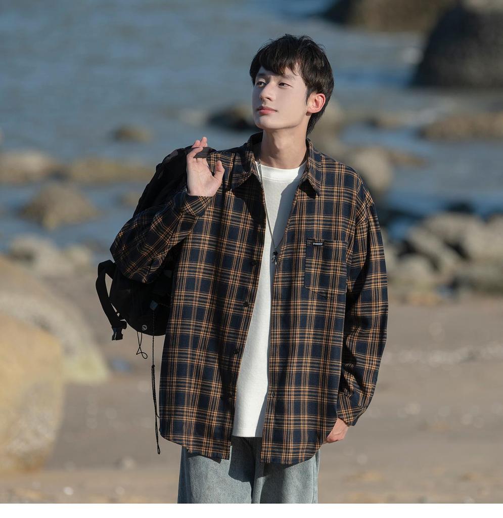 Men's Retro Plaid Long Sleeve Shirt - Spring/Autumn Casual Jacket