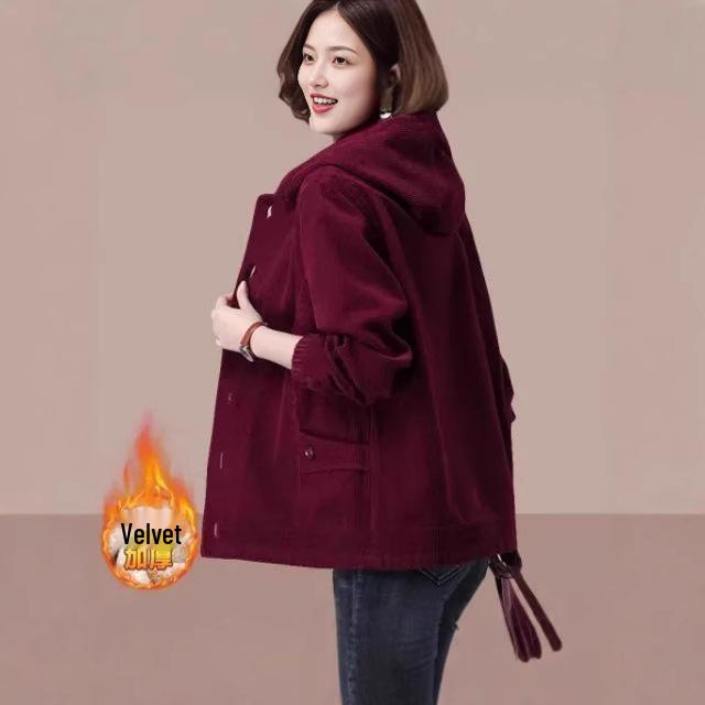 

Женское утолщенное вельветовое пальто на флисовой подкладке - Повседневный, свободный, приталенный крой для осени и зимы 5XL