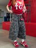 American Spicy Girl Camouflage Wide-Leg Jeans - Plus Size, Loose Fit, Cropped Pants for Spring/Autumn
