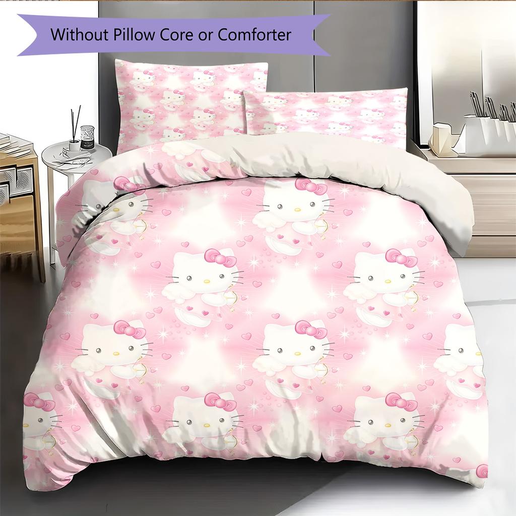 Hello Kitty Pattern Bedding Quilt Set Home Decoration Gift (1 * duvet cover + 2 * pillowcase without core)