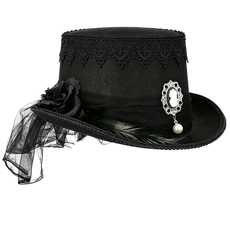 Stylish Black Lace Victorian Hat Party Costume Hat Role Play Headwear Perfect For Themed Parties And Concerts