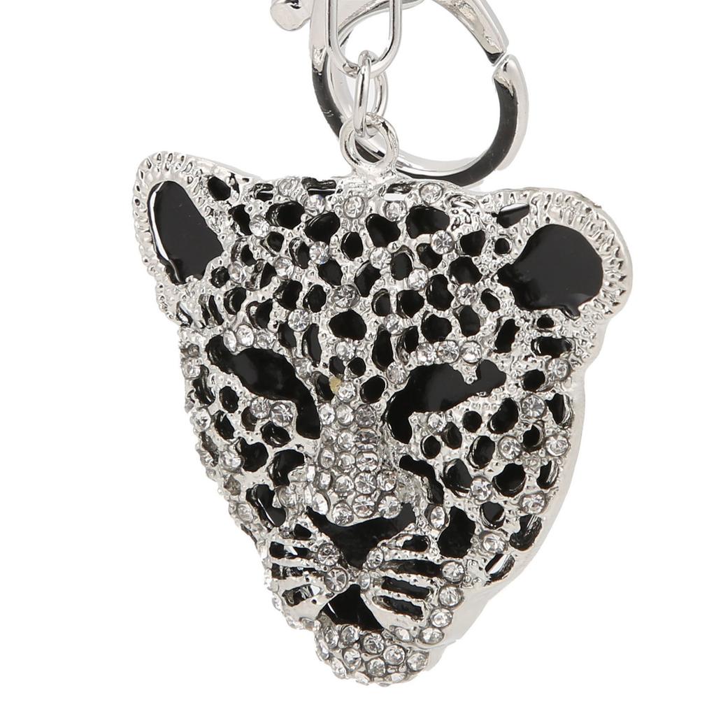 Keychain Exquisite RhinestoneEncrusted Leopard Head Car Bag Pendant for Girl Birthday Gift(Gold )