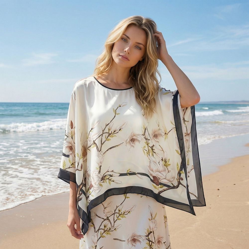 Loose Fit Poncho Cloak Thin Scarf Printed Comfortable Simulated Silk Pullover Sun Protection Polyester Versatile Scarves Women
