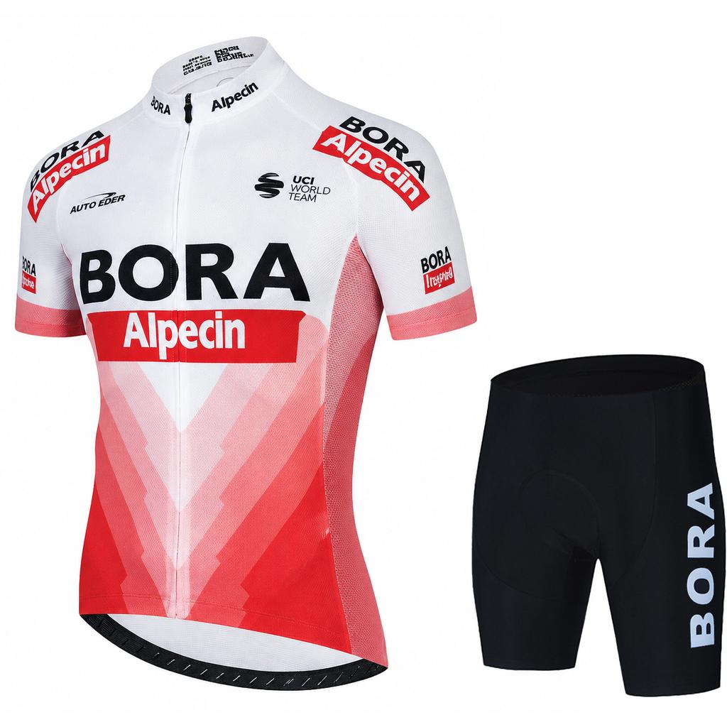 UCI BORA Men Cycling Kit Short Sleeve Jersey Bib Shorts Road Bicycle Wear Breathable Quick Dry Outdoor Sports Riding Clothing