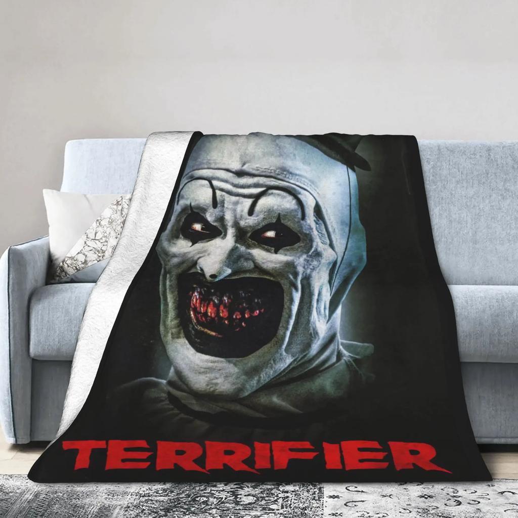 Terrifier Horror Movie Plush Blanket  Soft Warm Flannel Throw for Kids and Adults Perfect for Bed Couch or Sofa