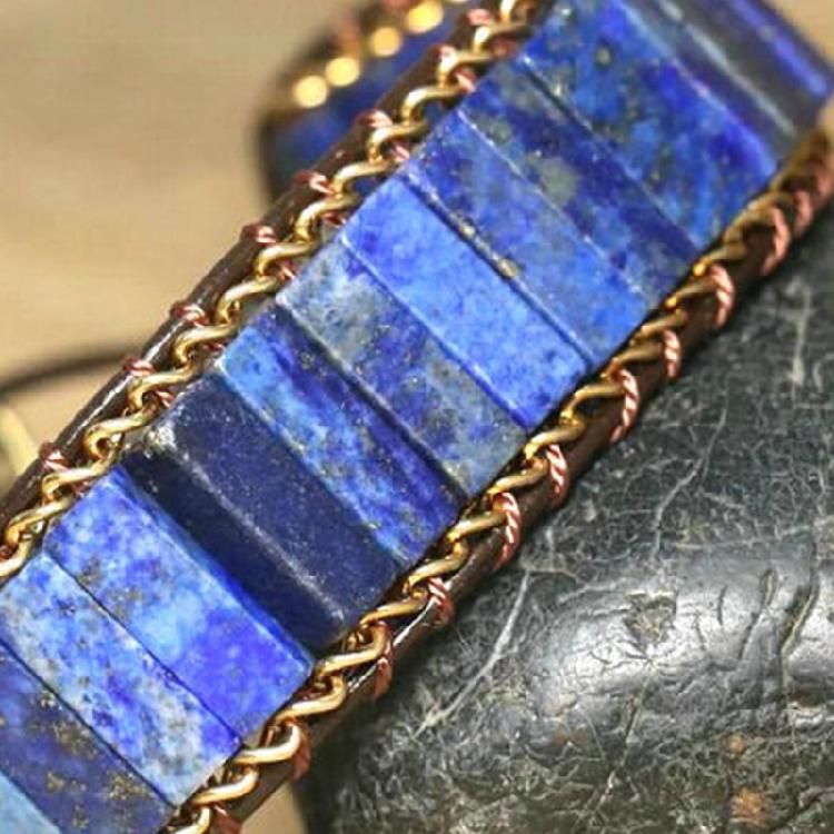 Lapis Lazuli Armband Guldkedja Flätat Armband Justerbart Handledstillbehör Mode Armbandskedja Perfekt Present till Kvinna