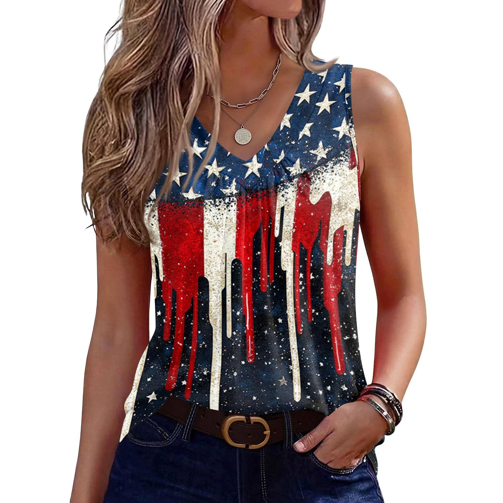 

V-Neck Tank Top Women Print Tank Tee Casual Loose Fit Sleeveless Shirt M