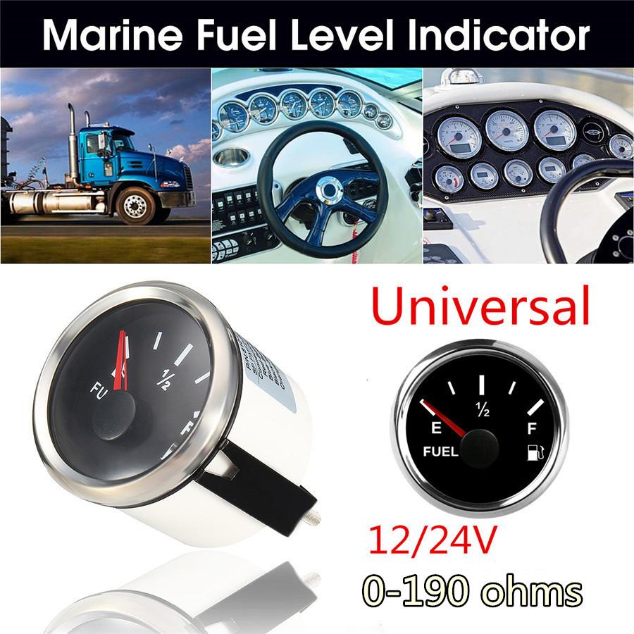 Universal Boat Vechile Fuel Level Gauge Marine Yacht Trim Tank Indicator 52mm 12/24V 0-190 Ohms