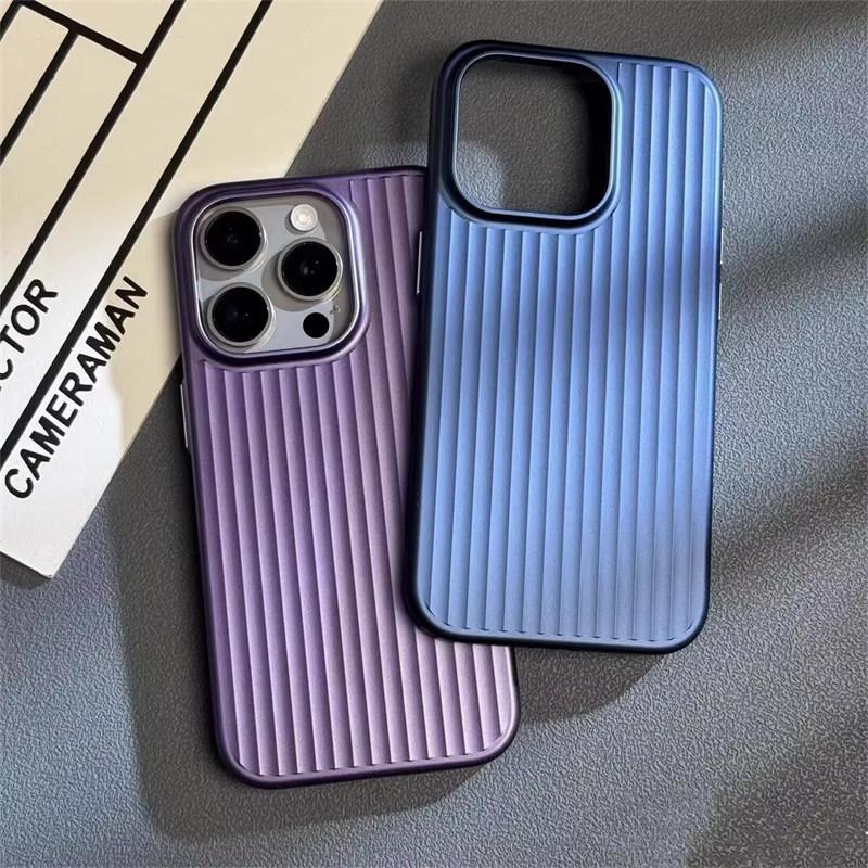 Slim Corrugated Matte Clear Case For iPhone 15 Plus 14 13 16 Pro Max Samsung S24 S23 Ultra Luxury Plating Wave Transparent Hard PC Back Cover Fundas