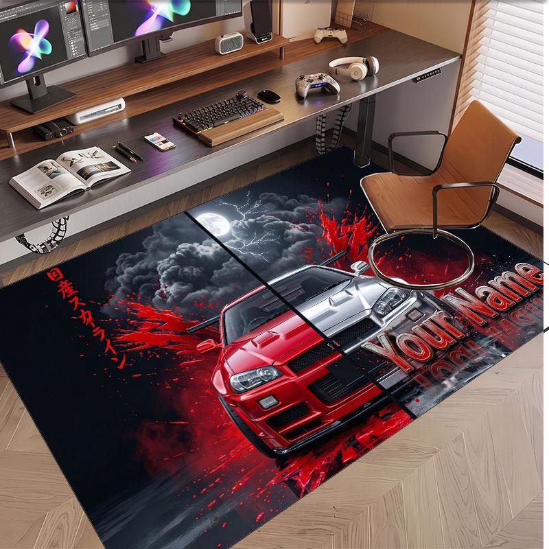 Car Racing Theme Soft Crystal Velvet Rug Custom Name & Text Print Non Slip Floor Rug for Bedroom Living Room