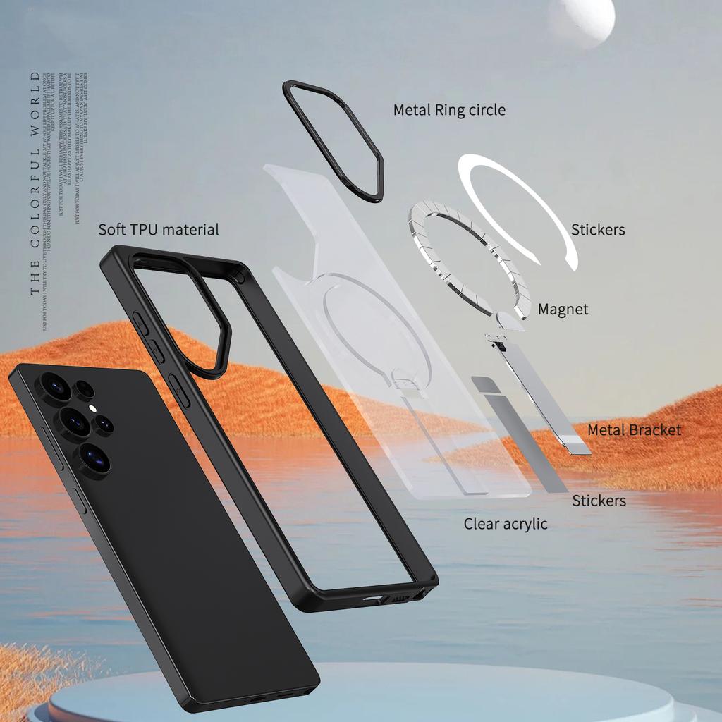 For Samsung Galaxy S25 Ultra Magnetic Case Kickstand TPU + Acrylic Phone Cover