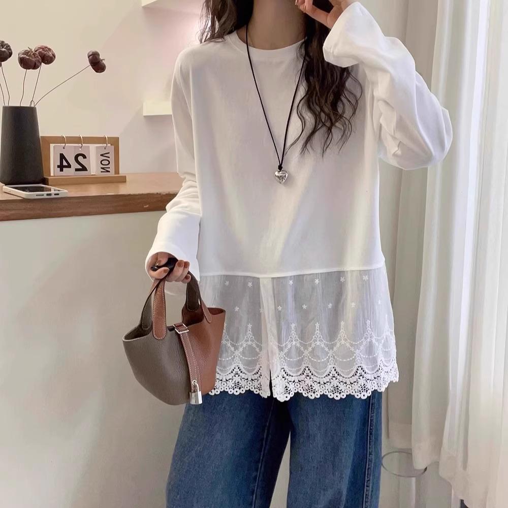 

2024 Ribbed Velvet Long Sleeve T-Shirt - Korean Style Women s Spring/Autumn Top Large білий
