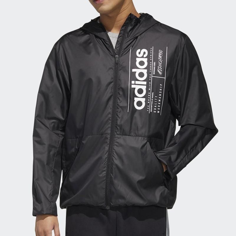Adidas Neo Letter Print Training Hooded Jacket Men Tops Black FL0173