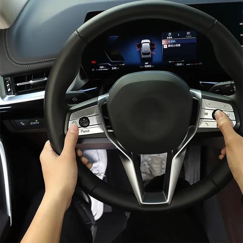 For BMW X1 U11 -2024 Aluminum Alloy Silver Car Steering Wheel Button Trim Cover Interior Car Accessories