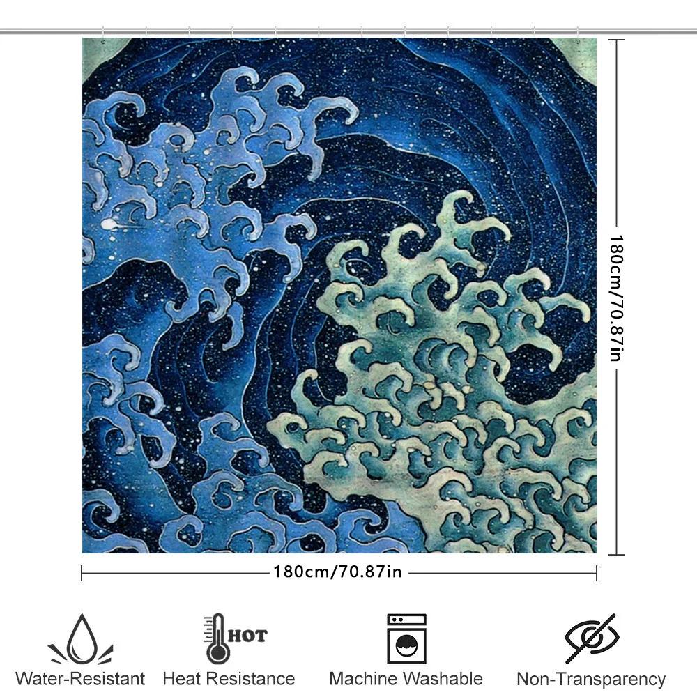 Large Wave Shower Curtain Waterproof Bathroom Decor Home Textile Custom-Made Polyester Fabric Creative Pattern Blue Color Aliexp