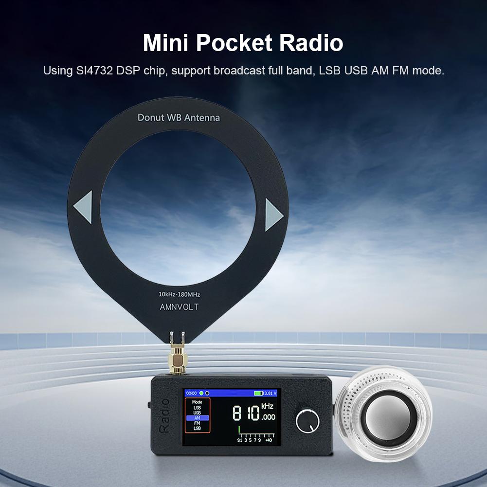 SI4732 Mini Radio 0.5-108mhz LSB USB AM FM All Band Radio Receiver 1.9inch IPS Screen HF SW MW VHF Radio with External Speaker