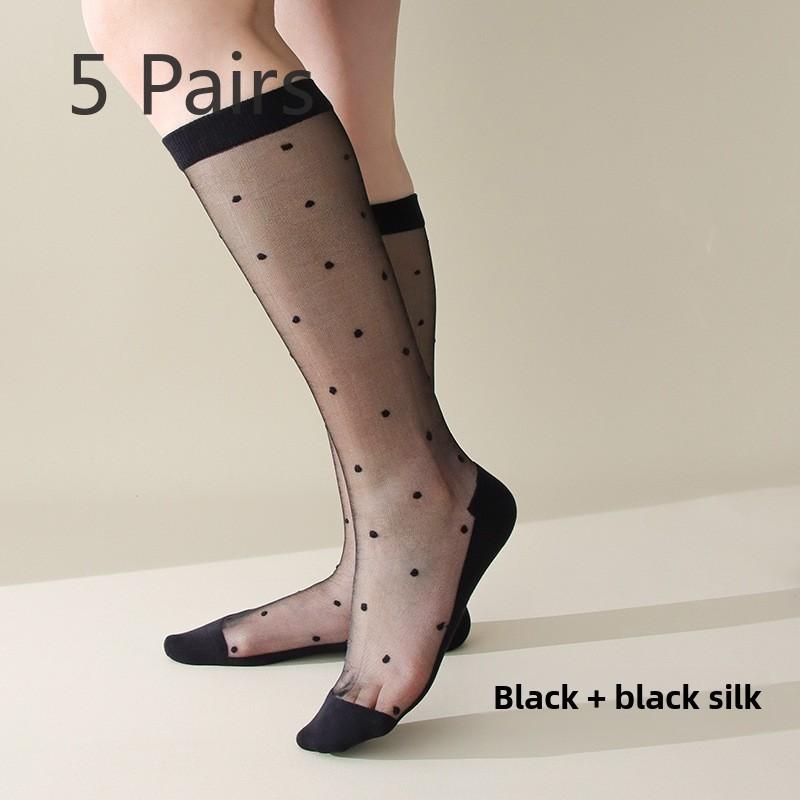 5 par glasstrumpor Barn Långa Sommar Tunna Prickiga Frottéstrumpor Små Prickiga Vadstrumpor