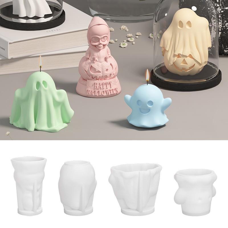 3D Cartoon Funny Ghost Silicone Candle Mold,Halloween Ghost Pumpkin Decor Making Mold,Diy Epoxy Resin Plaster Craft Casting Mold
