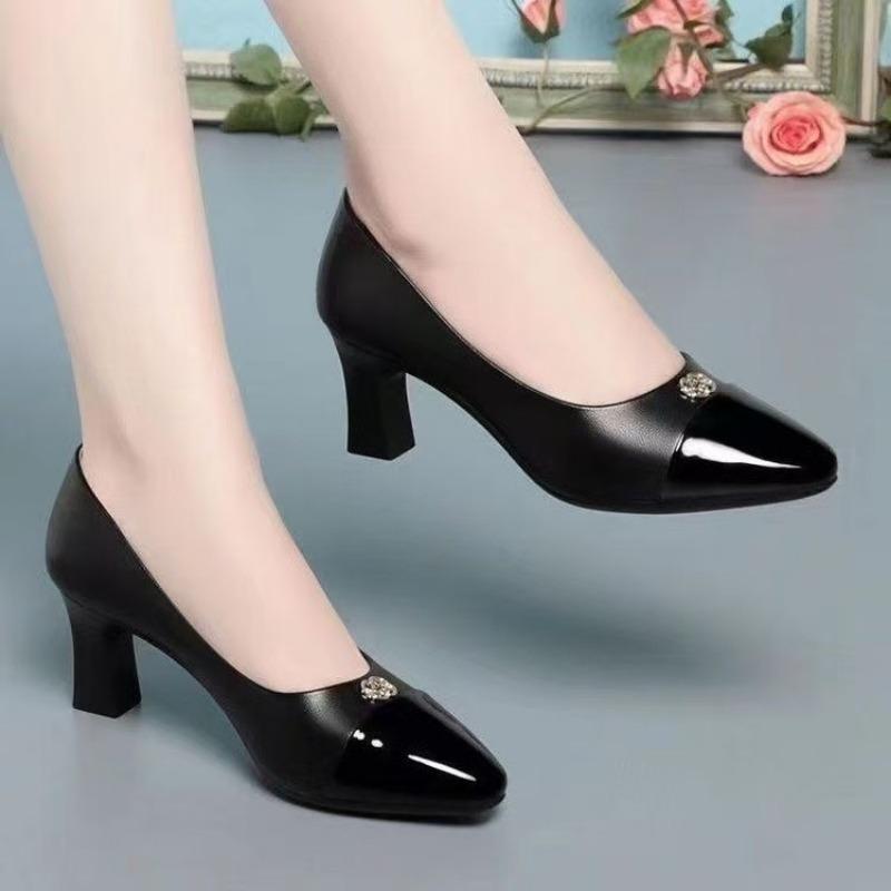 Autumn Soft Leather Single Shoes Soft Sole Comfortable New Work Shoes Medium High Heels Versatile Leather Shoes
