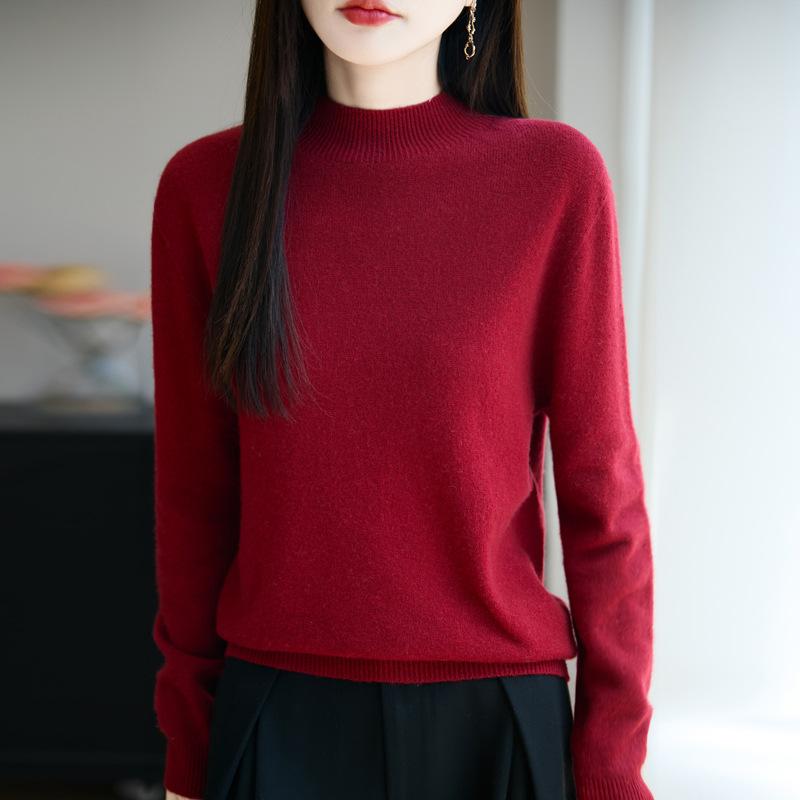 Half Turtleneck Knitted Sweater for Women In Autumn and Winter Loose Pullover Solid-color Casual Knitwear Sweater