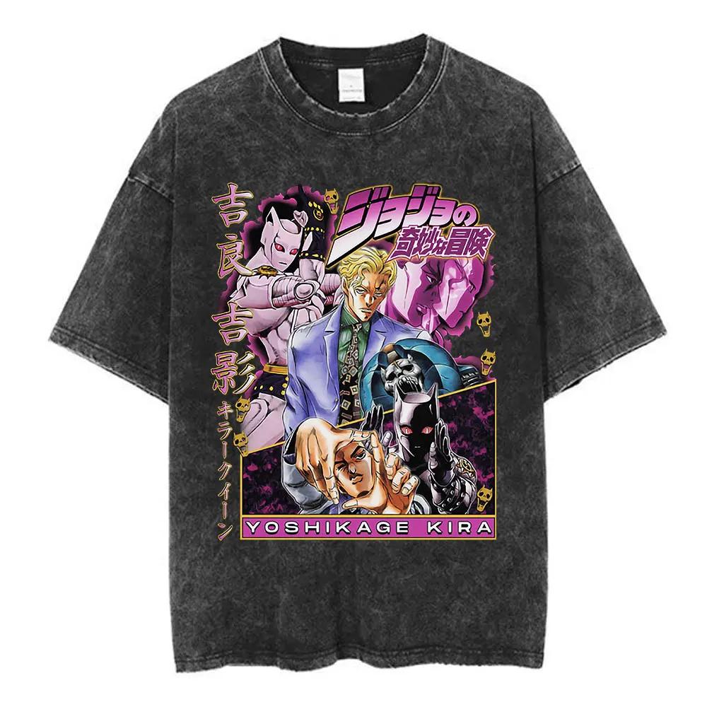 Anime Jojo Bizarre Adventure Akyoin Noriaki Graphic Print T-shirts Vintage Washed T Shirt Men Women Cotton Short Sleeve T Shirts