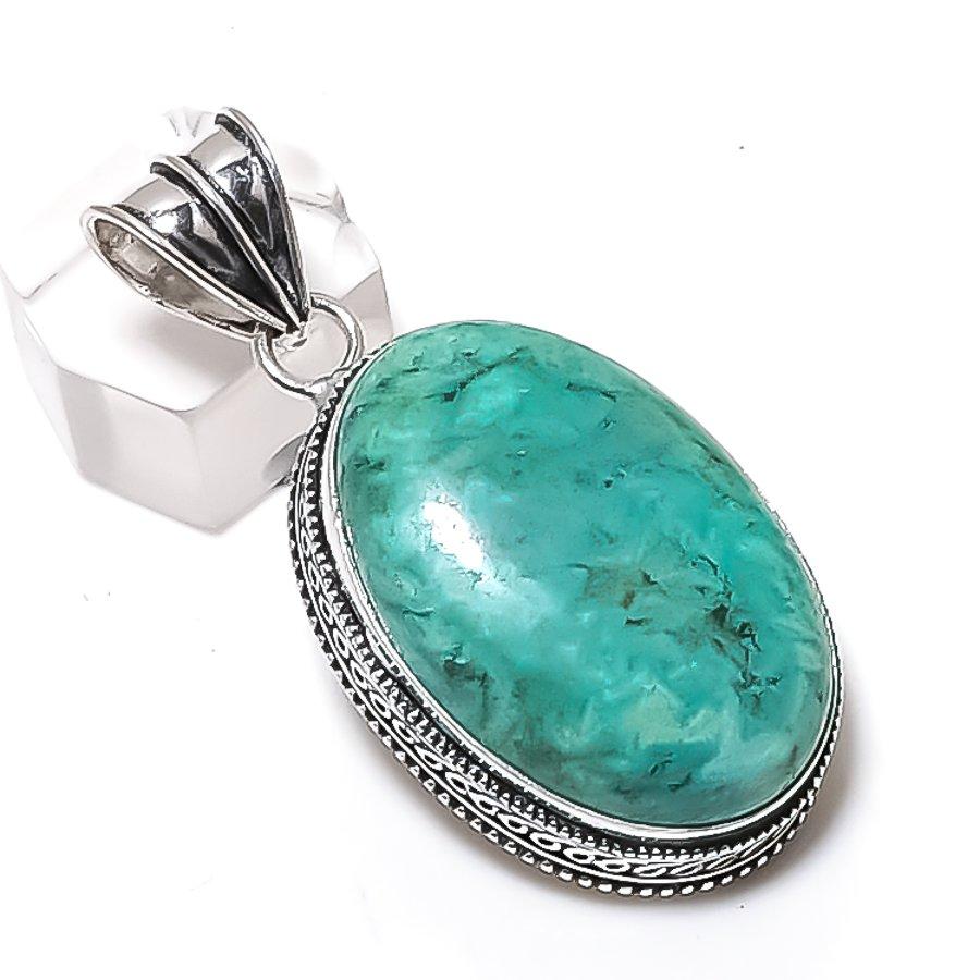 Chrysocolla Gemstone 925 Sterling Silver Jewelry Pendant 2.09"