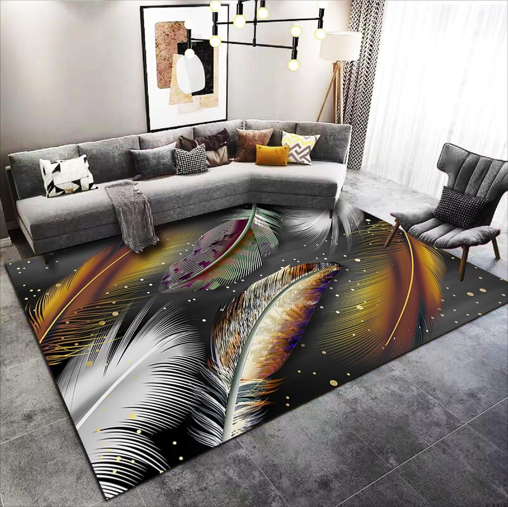 Modern Light Luxury Rugs for Living Room Feather Pattern Home Decoration Carpet Bedroom Non-slip Rug Lounge Coffee Table Mats