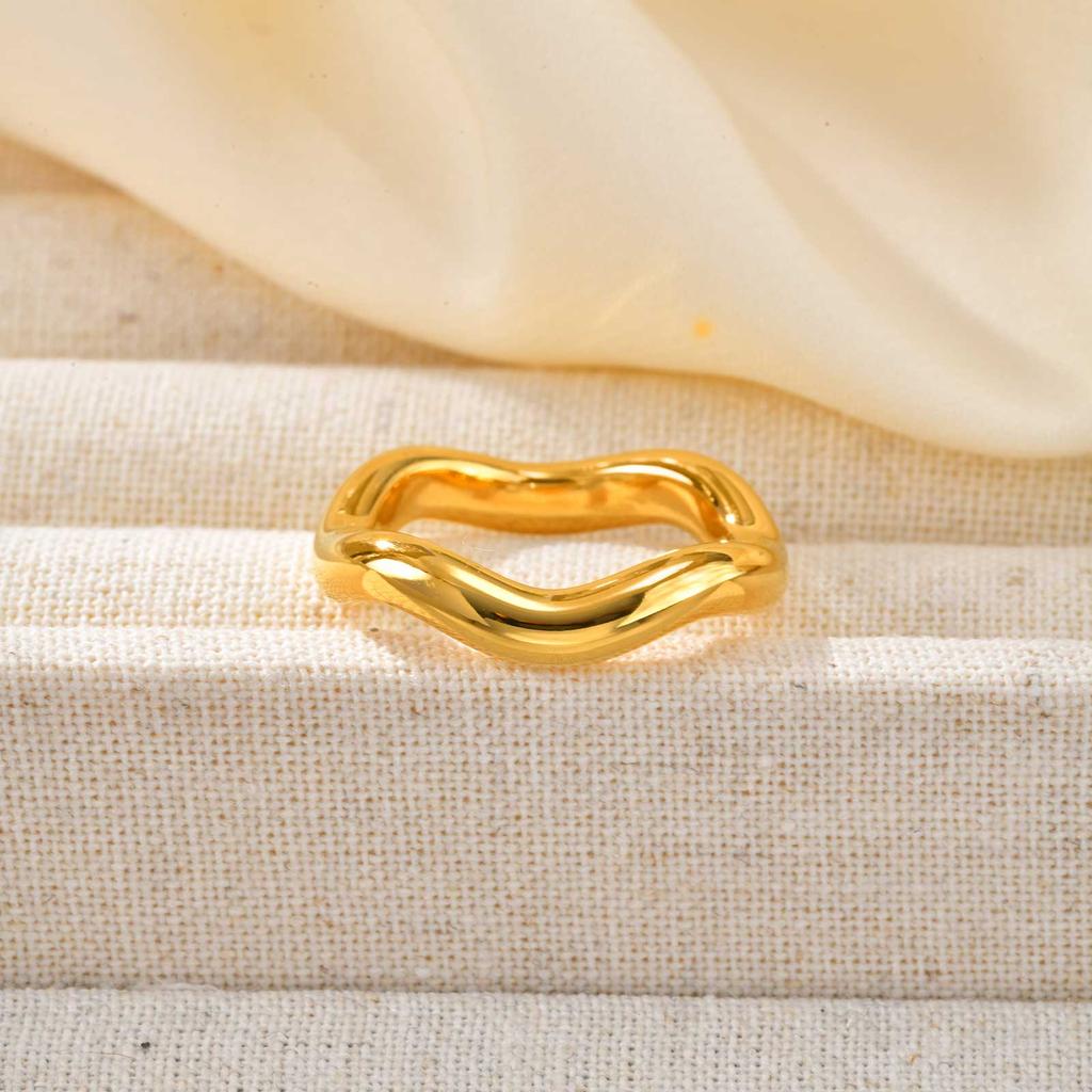 High Quality Stainless Steel Irregular Wave Ring for Women, Waterproof Gold Plated Non-fading Ring, New Simple Geometric Jewelry