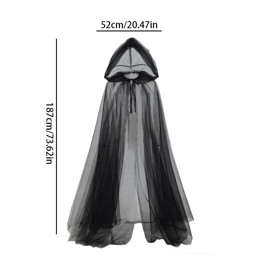 Châle de Mariée Noir Cape Cosplay Sorcière Vampire Cape Double Halloween Accessoires de Costume Fête de Jeu Déguisement de Fête