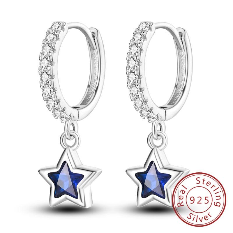 New 925 Silver Hoop Earrings Star Moon Stud Drop Earrings For Woman Party Wedding Accessories Fashion Jewelry Gift