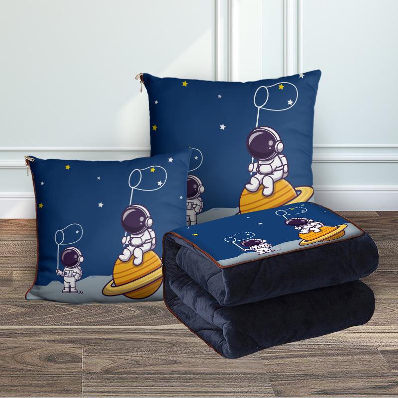 Custom Cartoon Plush Throw Pillow Blanket with Fleece Lining