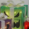 Handmade Pumpkin Face Props 3Pcs Lighted Halloween Gift Boxes, Spooky Glowing Outdoor Doorway Landscaping Presents Box, Warm Light Holiday Ornament