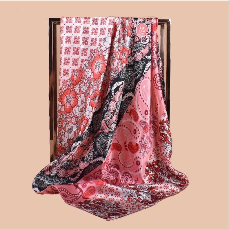 High Quality Silk Scarf Scarf Top Headwraps Women Four Seasons Hair Scarves Hijab Foulard Luxe Bandana Femme Headscarf 90*90Cm