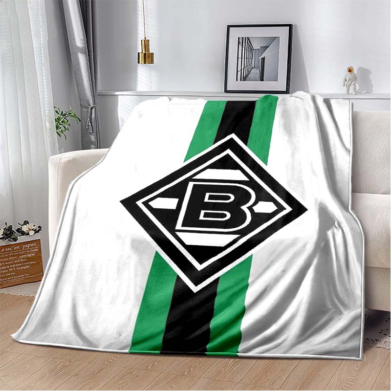 Borussia Mönchengladbach Flanelldecke, Weiche Warme Überwurfdecke mit Fußballclub-Logo-Druck, Gemütliche Bettwäsche für Fußballfans 80cm x 120cm