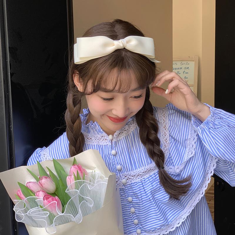 Lystrfac Solid Color Black Ribbon Bow Top Headband for Women Girls Fashion Bezel Female Hair Accessories