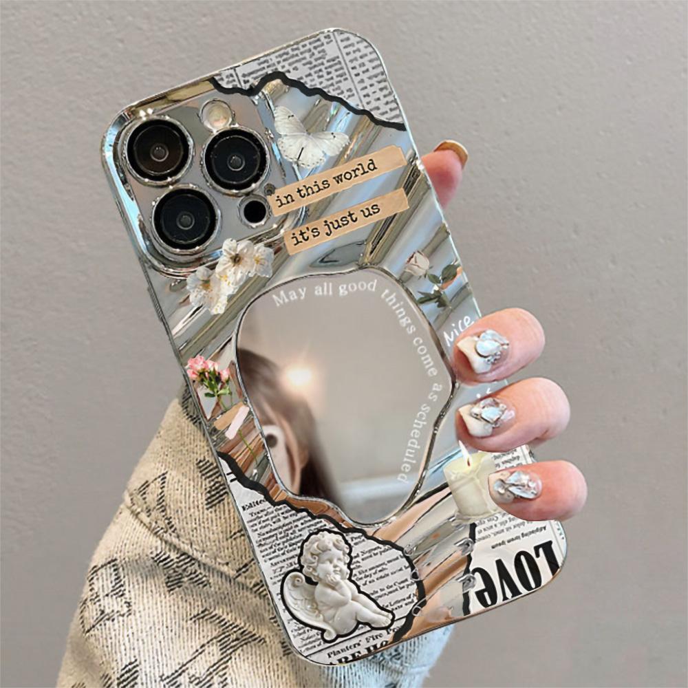 Mirror Phone Case for iPhone 16 11 13 14 for 16 Pro 12 13 15 16 Pro Max for Samsung A15 A16 A35 A55 Cute Cloud Flower Puppy Electroplated Phone Case