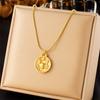 Retro New Round Double Sided Wearing 12 Constellation Pendant Titanium Steel Necklace Jewelry