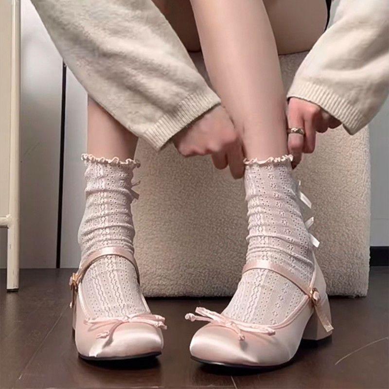 Matching Skirt Temperament Cute Little Fragrant Wind Round Head Hundred Non-slip Light Mouth Small Leather Shoes Single Shoes Mary Jane Shoes