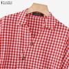ZANZEA Women Casual V-Neck Short Sleeve Plaid Print Dress