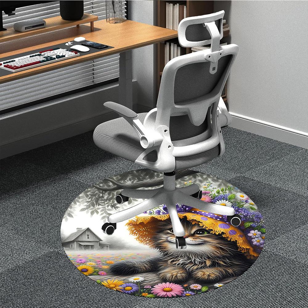 

1pc Floral Hat CatChair Carpet for Office, Indoor Non-Slip Washable Polyester Fiber Carpet, Mat For Office, Machine Washable 80cm