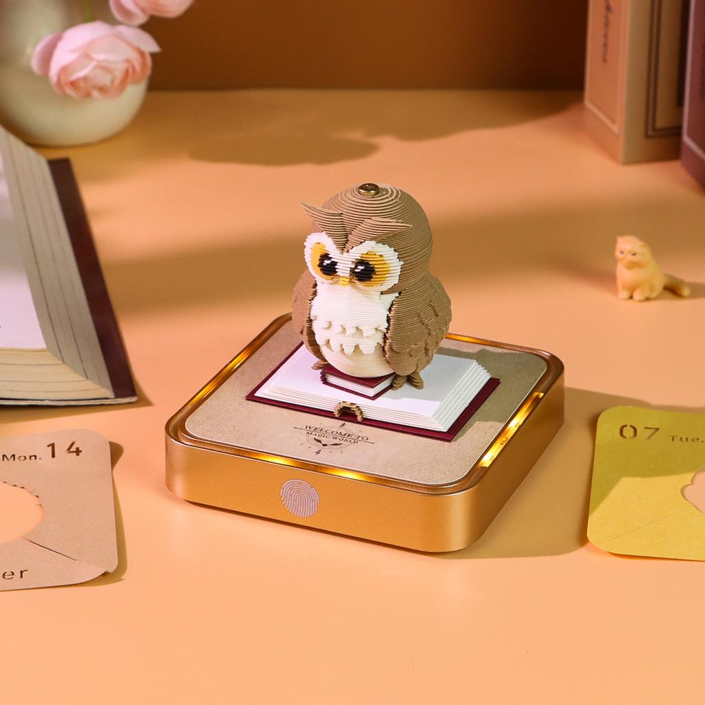 Owl Magic Book Paper Model Collectible Fantasy Layered Desk Display Art Desktop Cute Ornaments Home Decoration Creative Gifts