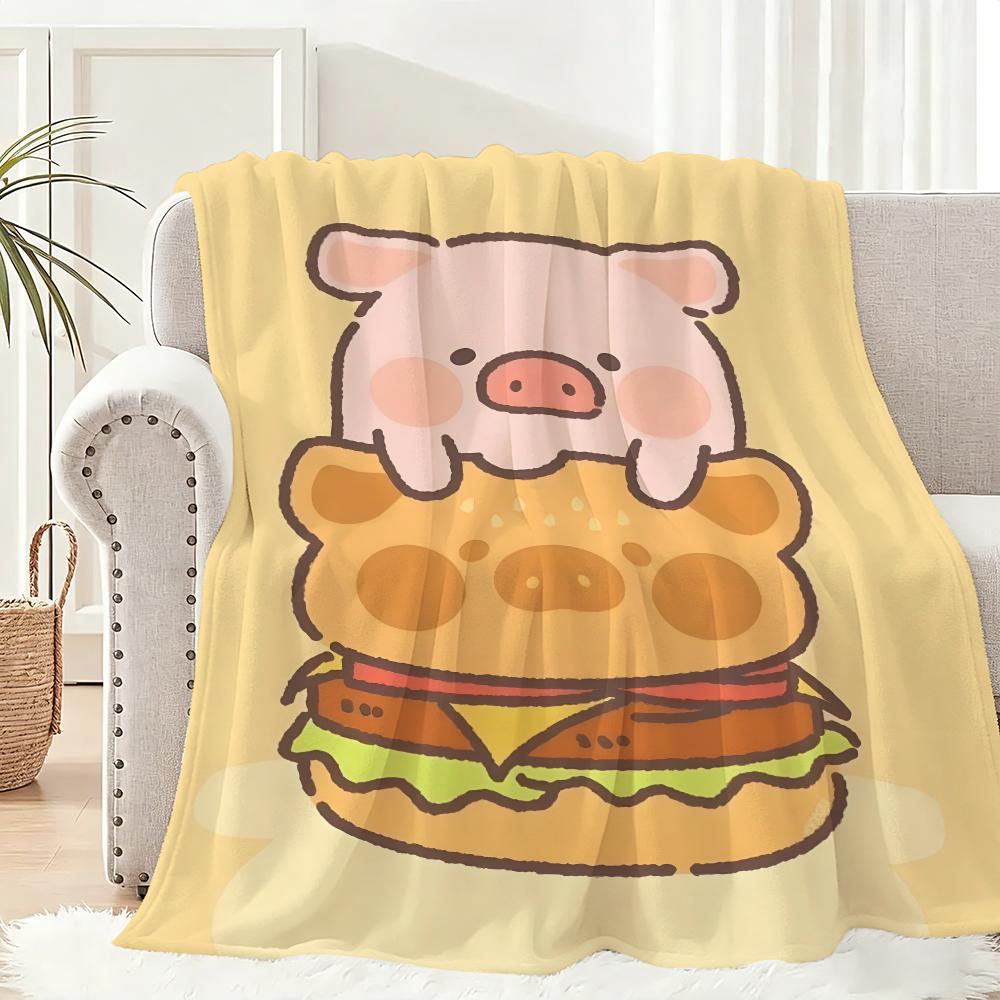 L-lulu Pig Throw Lightweight 240g Flannel Blanket Soft Skin-friendly for Summer Cooling