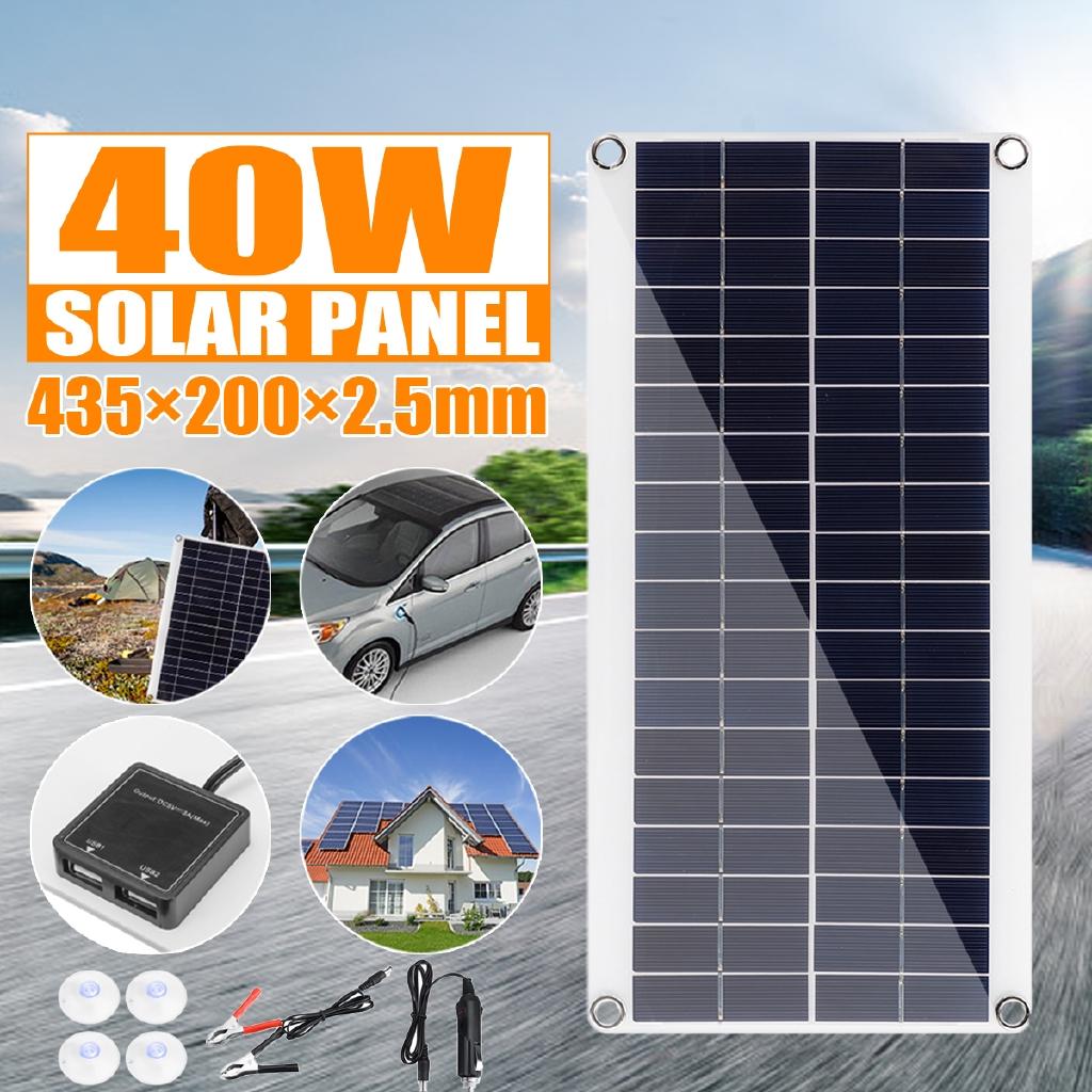 40W DC 18V Solar Panel Battery Charger Portable Flexible Solar Cell Board Crocodile Clips Car charger For Phone RV Car