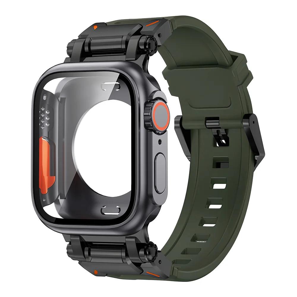 Silicone strap+protective case compatible for Apple Watch Ultra2 49mm 44mm 45mm 41mm 40mm for IWatch series 9 8 7 6 SE 5 4 3 2 1