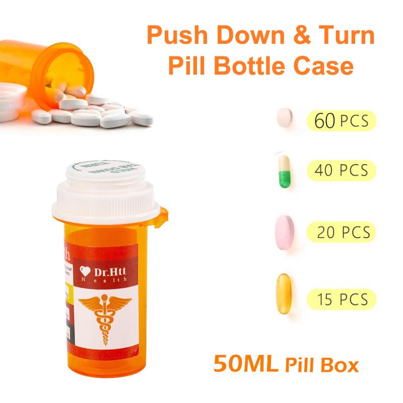 50Ml Push Down & Turn Vial Container Pocket Plastic Storage Stash Jar Pill Bottle Case Box Herb Container
