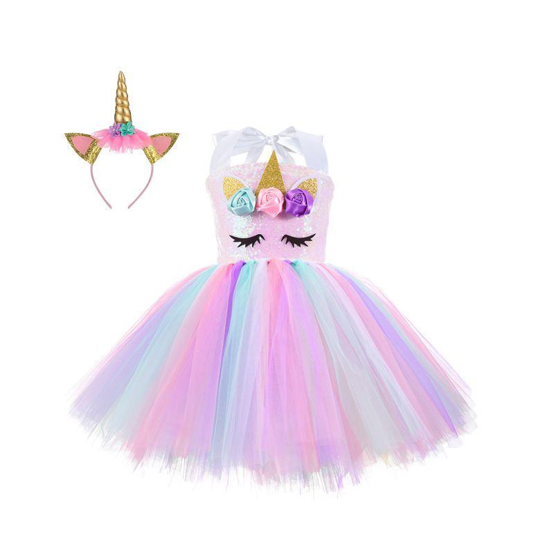 High-quality Cotton Blend Unicorn Cosplay Girls Dress For Halloween Party