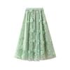 Women's Midi Tulle Skirts Floral Embroidery Layered Print Fairy Skirts Elastic Waist Mesh Skirt Casual Summer A-Line Tulle Flowy Midi Skirt for Women